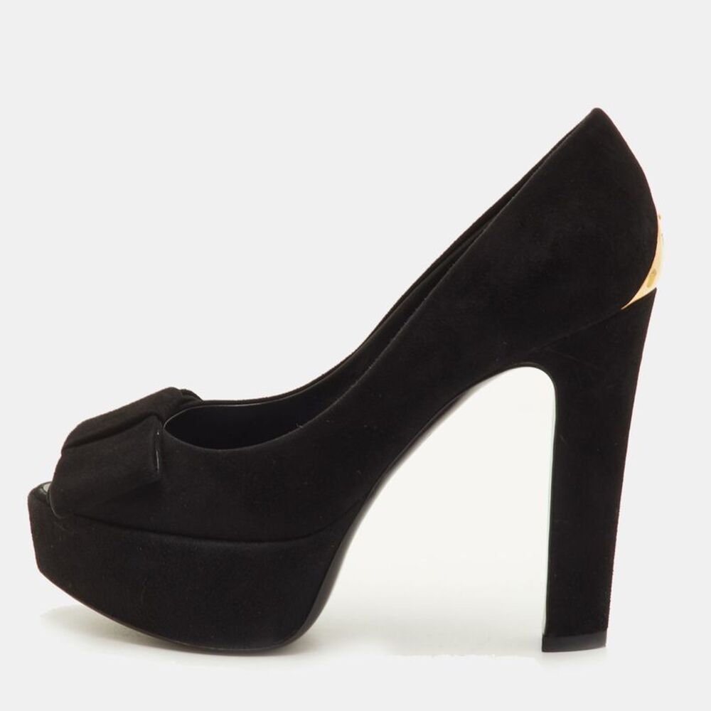 Louis Vuitton Size 36 Black Suede Peep Toe Platform Pumps